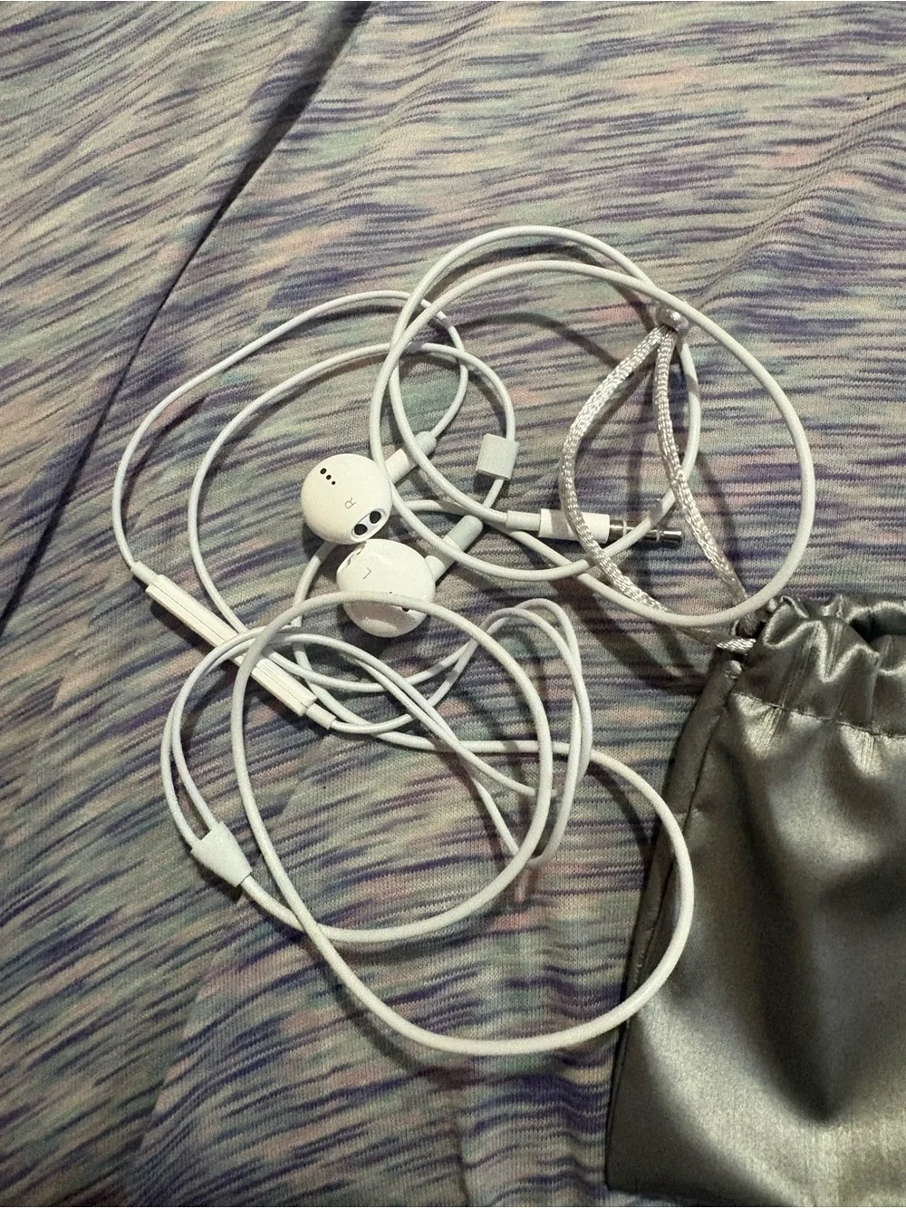 Apple White Earbuds with Silver Drawstring Pouch